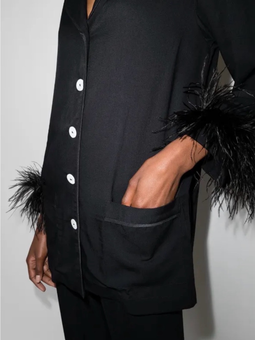 Sleeper Black Feather-Trim Pajama Jacket